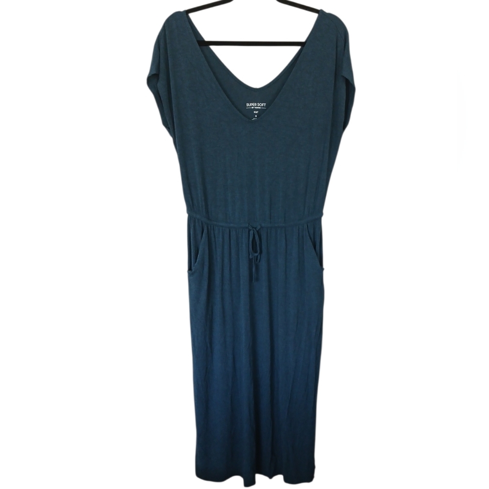 Torrid Solid Teal Jersey Knit Midi Dress With Pockets And Drawstring Size 0